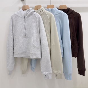 毒家!正奢~客供直面料!拉绒半拉链连帽运动瑜伽跑步卫衣上衣冬