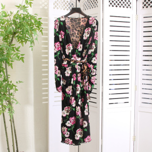 三色堇豹纹花束双面穿印花裹身裙秋 三层网纱 省3K 对比有惊喜