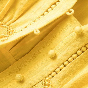 暖阳黄蕾丝拼接灯笼袖 皇后5K 优雅浪漫连衣裙春 时尚 海外订单纯尾