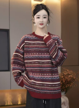 A-15813秋冬新款针织宽松圆领花色百搭毛衣