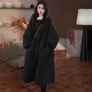 1196 秋冬大摆夹棉款外套圆领菱格棉服宽松遮肉显瘦休闲外搭棉衣