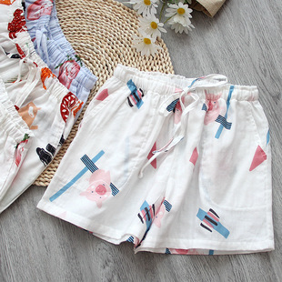 夏季女睡裤薄款棉质双层纱布短裤日系宽松水洗棉外穿绉布家居裤