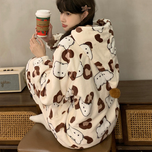 珊瑚绒睡衣女款冬季hellokitty加绒加厚法兰绒冬天保暖家居服套装