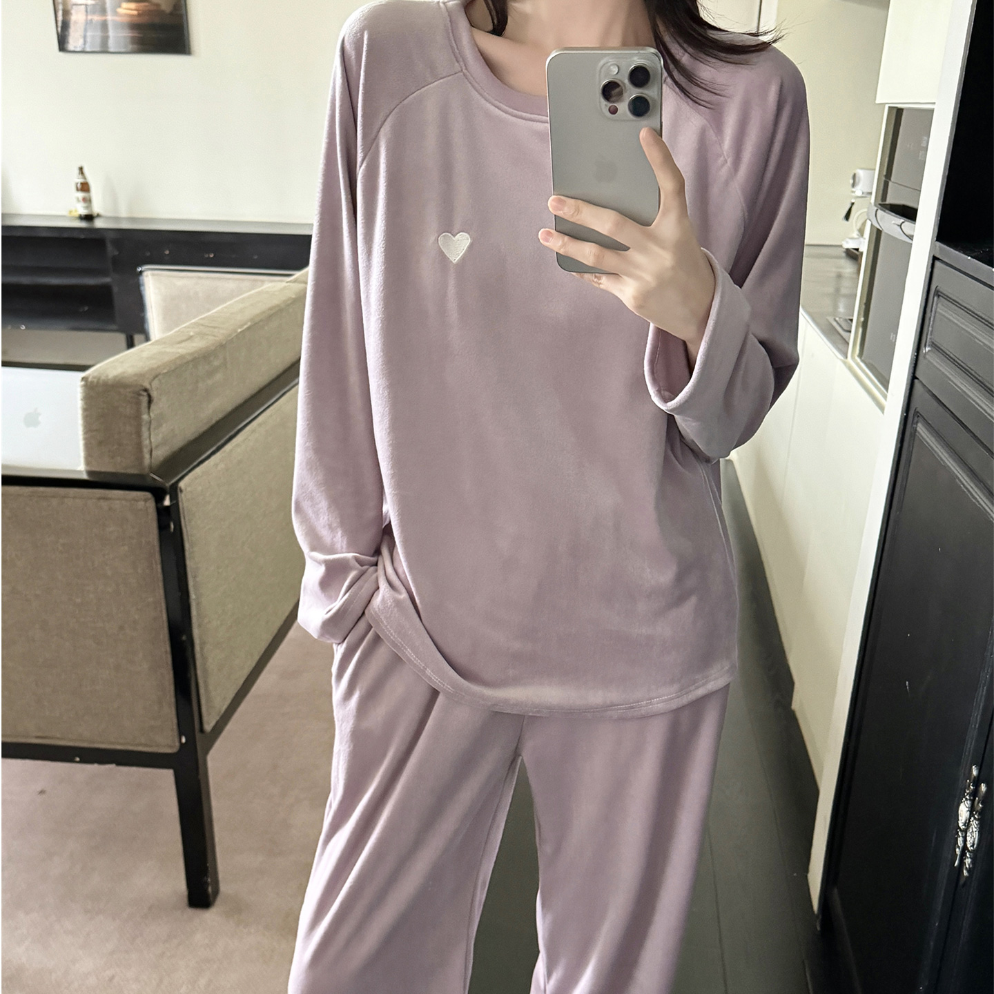 带胸垫睡衣女款秋冬季加绒保暖