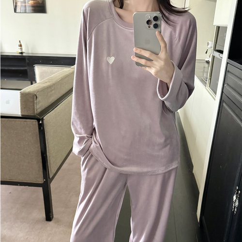 带胸垫睡衣女款秋冬季加绒保暖