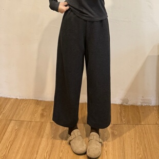 大妍小个子冬季韩系简约百搭显瘦松紧腰加厚九分休闲裤9362