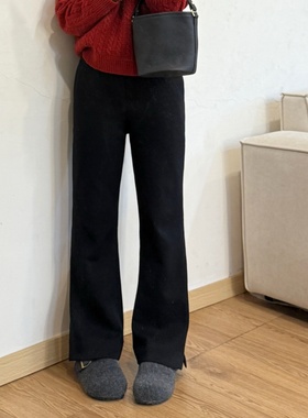 大妍【小黑裤2.0】冬季小个子简约纯色百搭显瘦黑色微喇裤9395