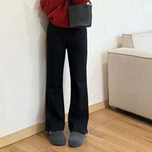 大妍【小黑裤2.0】冬季小个子简约纯色百搭显瘦黑色微喇裤9395