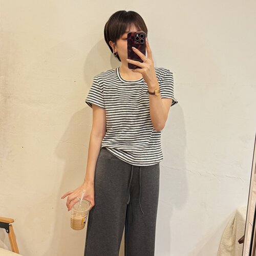 大妍【夏横】小个子夏季简约百搭显瘦条纹圆领短袖T恤1013