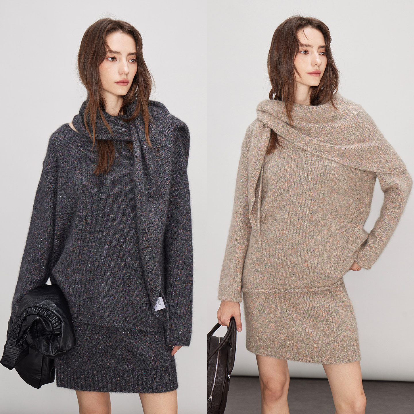 3ONE暖糯慵懒亮闪闪浣熊羊毛圆领套头毛衣/显瘦短半裙/三角巾套装,女装/女士精品,时尚套装,淘宝优惠券,粉丝福利购,淘宝优惠卷