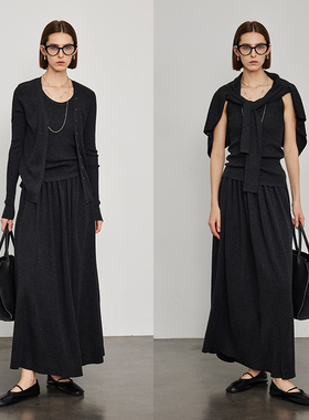 3ONE 软糯升级row风 极瘦ji细美丽诺羊毛针织套装开衫半裙三件套