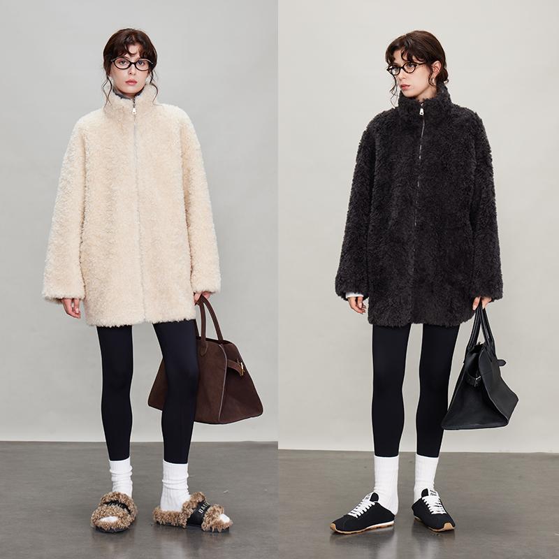 立领羊羔毛皮草外套3ONE