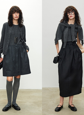 3ONE M1U风肌肤之享_10进口羊绒 经典背心开衫套装+黑灰色毛衣女