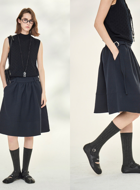 3ONE复古miu系褶皱花苞半裙 秋冬高腰显瘦a字小个子蓬蓬裙