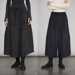 九分松紧腰显瘦休闲毛呢镰刀裤 3ONE高克重密垂羊毛 圆弧萝卜裤