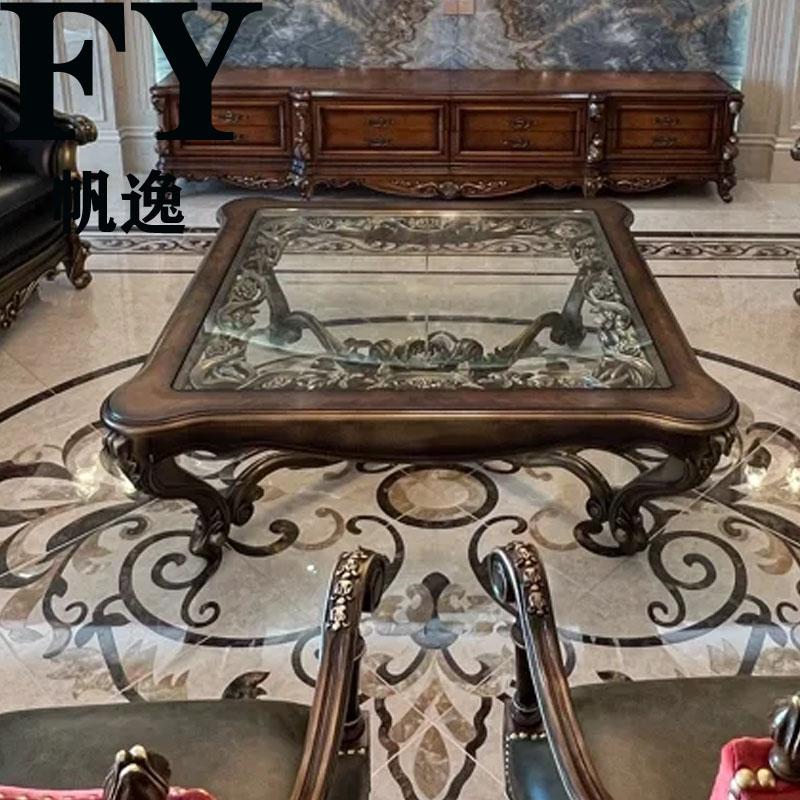 美式欧林斯实木雕花茶几桌
