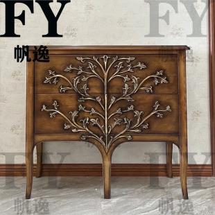 美式欧林斯家具玄关柜一棵树实木复古雕花门厅柜欧式两抽玄关桌