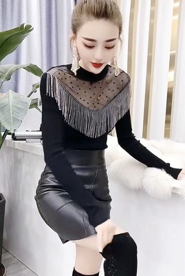 小衫性感蕾丝流苏上衣打底衫大码