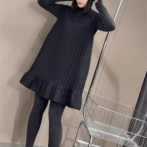 欧货时尚女装夹棉宽松韩版马甲连衣裙高领长袖T恤两件套上衣大码