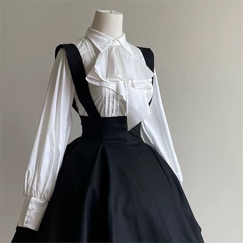 套装/裙子/衬衣黑鸢尾lolita背带sk神久夜哥特风灯笼袖长袖衬衫