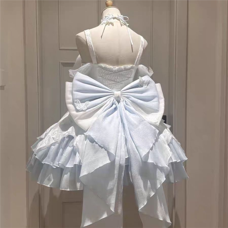 韩版收腰公主小礼服显瘦细闪蝴蝶洛丽塔蓬蓬裙毕业礼服