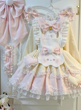 甜茶少女lolita甜茶喵可爱小猫洛丽塔op连衣裙女甜美清新公主裙