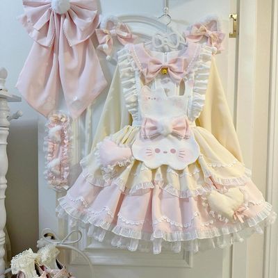 甜茶少女lolita甜茶喵可爱小猫洛丽塔op连衣裙女甜美清新公主裙