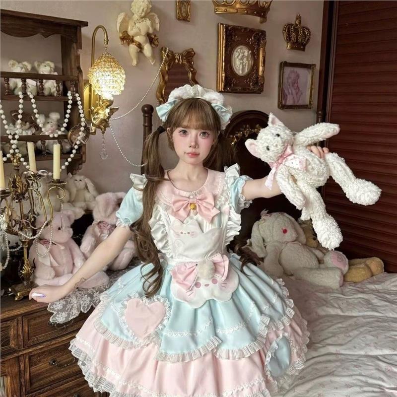 甜茶少女lolita甜茶喵可爱小猫洛丽塔op连衣裙女甜美清新日常