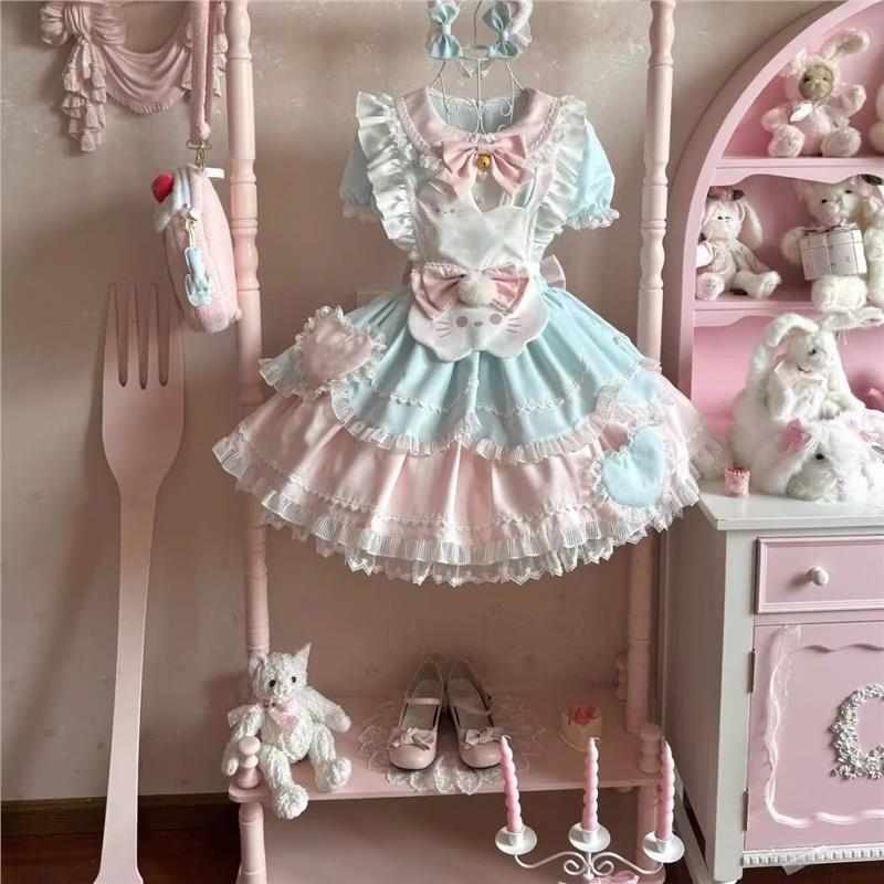 甜茶少女lolita甜茶喵可爱小猫洛丽塔op连衣裙女甜美清新日常