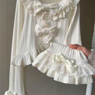 外套蕾丝短外套 蝴蝶结甜美针织开衫 lolita秋季 新款