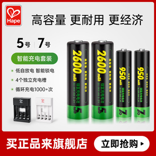 Hape双鹿环保镍氢充电电池5号7号4粒装USB充电器儿童玩具