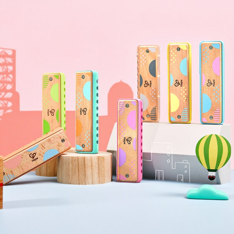 Hape儿童吹奏口琴正品婴幼儿音乐初学入门宝宝口风琴木质乐器玩具