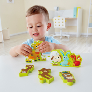 Hape四阶 儿童益智玩具 数字与农场动物立体拼图字母野生动物3岁