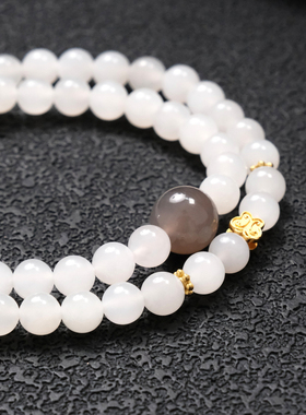 和田玉高冰羊脂白玉双圈手链