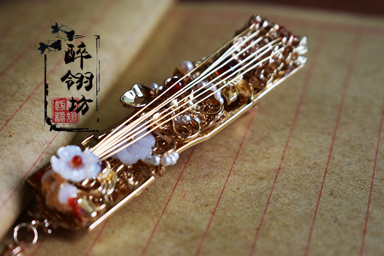 【定制包邮】醉翎坊手工原创古风汉服配饰乐器古琴发夹簪海月清辉