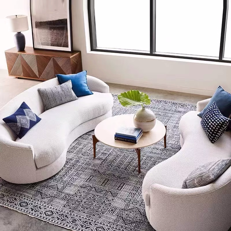 北欧轻奢小户型弧形意式极简客厅民宿展厅美容院休闲接待布艺沙发