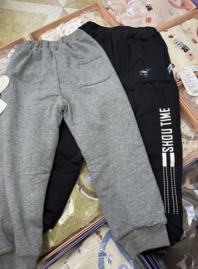 儿童裤子男童秋冬款黑色灰色两层蚕丝休闲运动裤外穿款