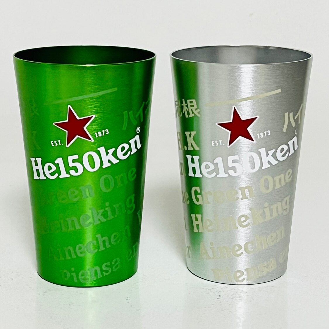 喜力啤酒杯铝杯直筒150周年经典复古酒杯海尼根杯垫纪念杯金属杯图片