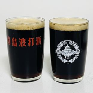 青岛啤酒杯70年代文字杯青啤老物件波打酒玻璃杯烟台黑啤酒杯摆件