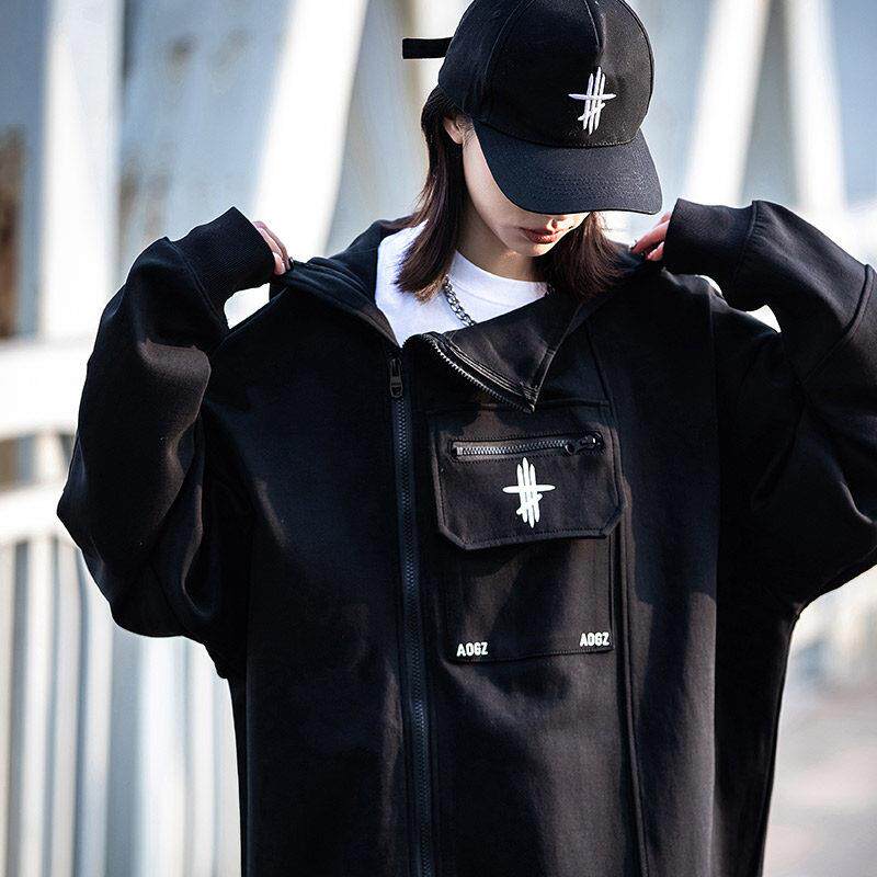 AOGZ工装解构外套春秋季新款男女重磅宽松连帽拉链开衫情侣卫衣