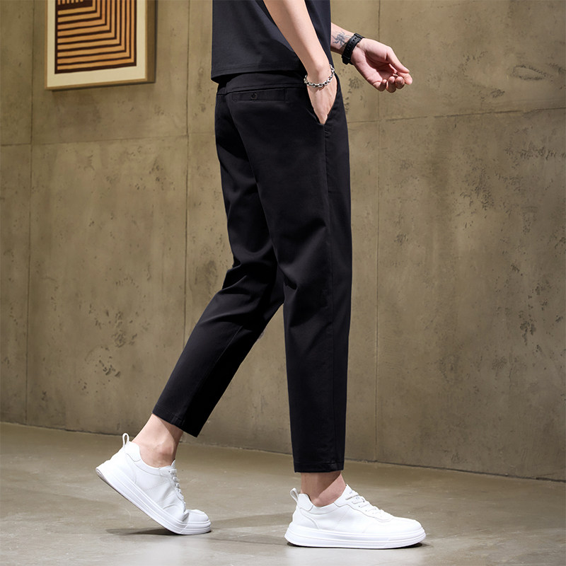 夏季薄款小直筒冰丝九分裤男士休闲裤百搭裤子男小个子显高八分裤