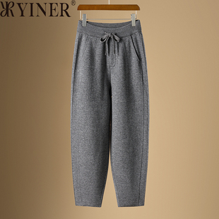 影音儿女装清仓折扣美丽诺羊毛休闲裤2025春季款百搭哈伦萝卜长裤
