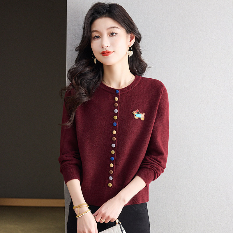 影音儿女装清仓折扣糖果扣羊毛针织毛衣春季款圆领显瘦简约外开衫