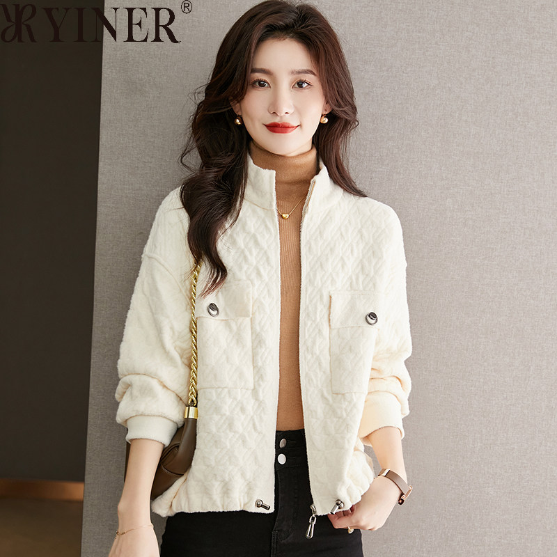 影音儿女装正品秋冬款时尚立领羊毛短款外套小众宽松棒球服开衫新