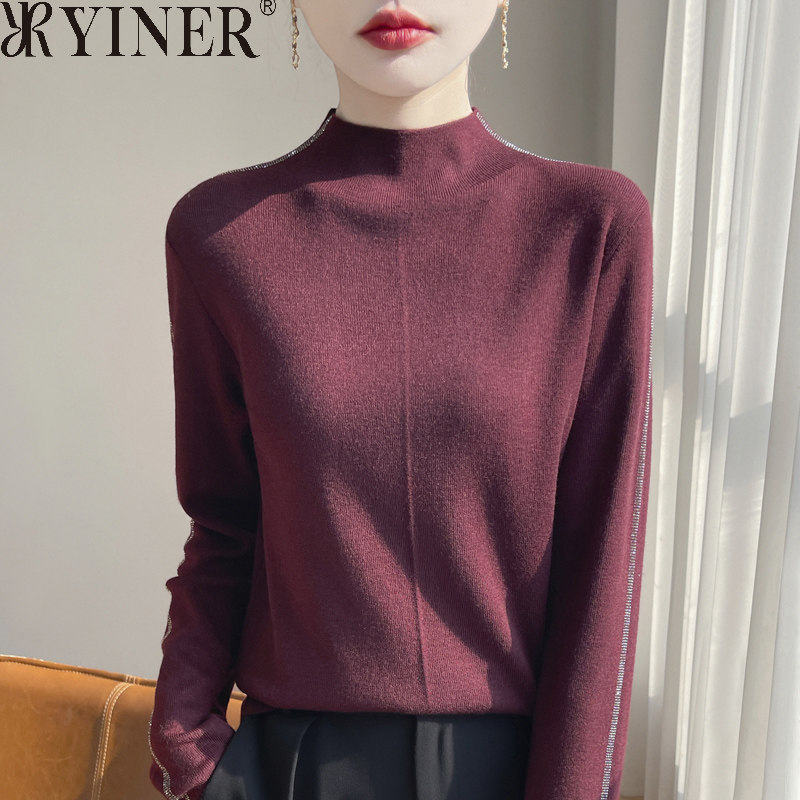 影音儿女装清仓折扣半高领羊毛衫毛衣2025春款长袖烫钻针织打底衫