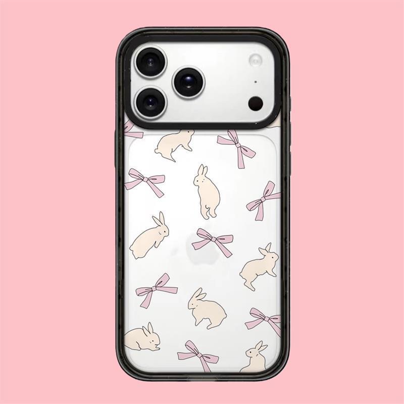 丝带兔子透明手机壳适用iphone17/16promax保护套苹果15plus防摔镜面14/13/12磁吸Magsafe11保护壳