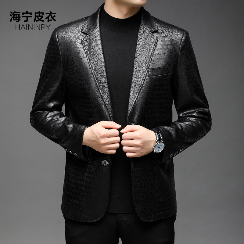 海宁真皮皮衣男休闲西装皮夹克