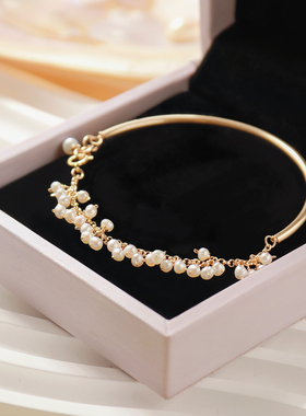 14k包金淡水珍珠简约原创设计手作天然珍珠贝壳手镯小众高级感