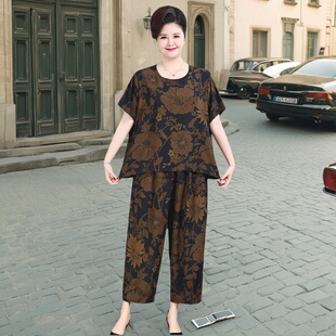 两件套胖妈妈夏装 9XL中老年女短袖 女装 阔太太加肥加大码 宽松 套装