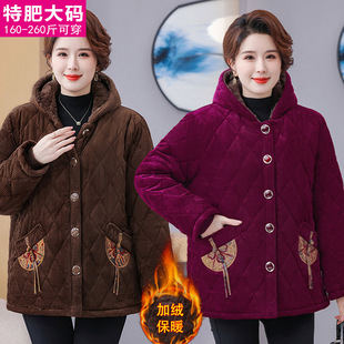 棉衣加绒加厚中老年女外套奶奶棉袄加肥国风款 大码 棉服胖妈妈冬装